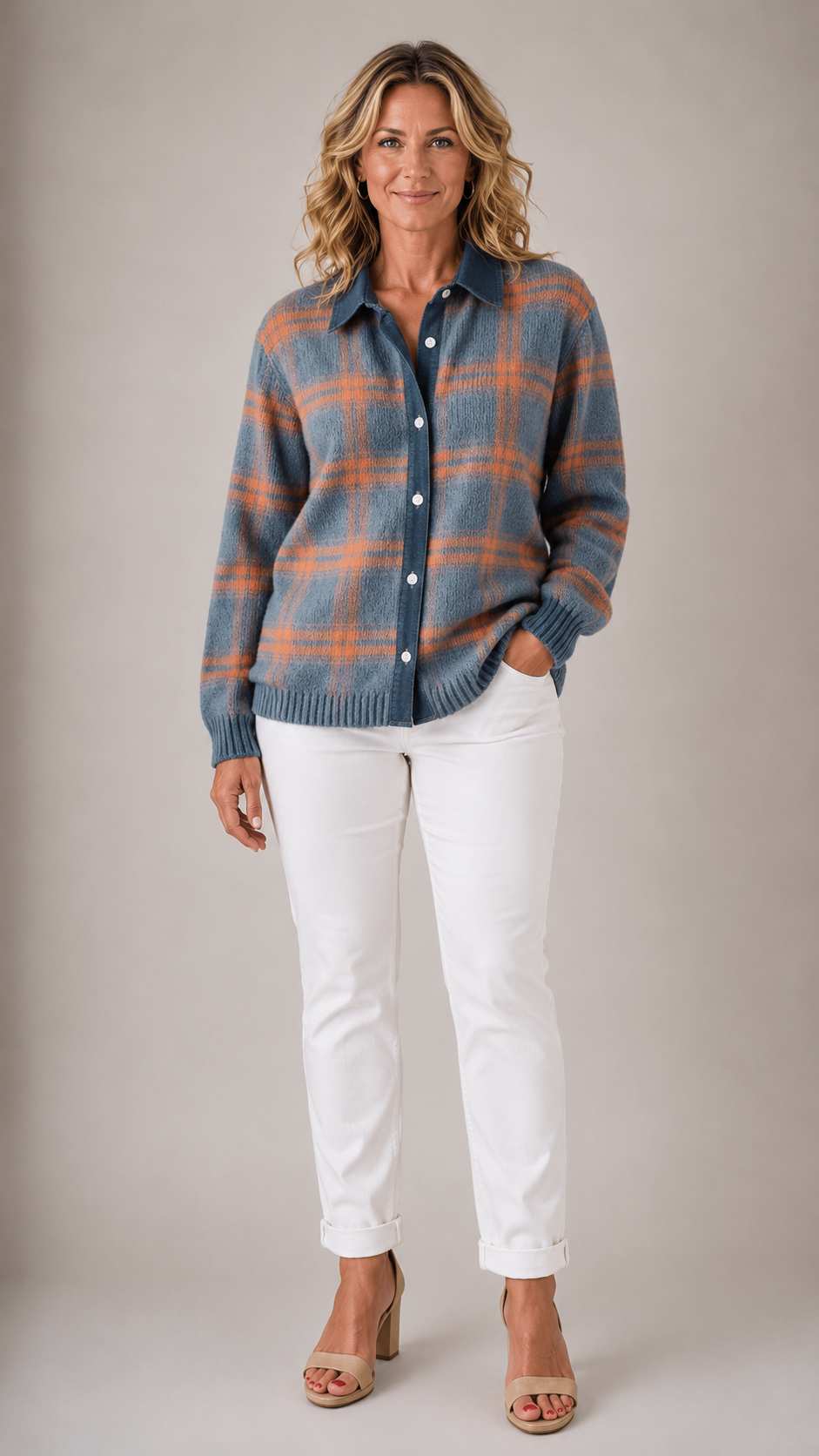 Sue | Cozy Plaid Knit Cardigan